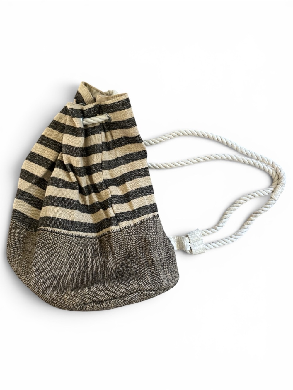 Love Stitch Striped Canvas Drawstring Backpack in Black and Cream